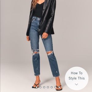 Abercrombie & Fitch Curve Love High Rise Mom Jeans in Medium distressed wash